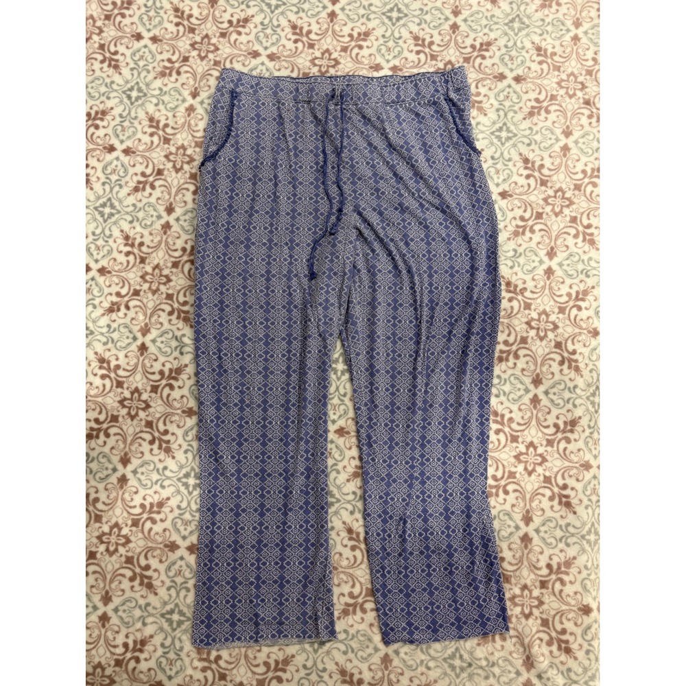 Simply Styled Blue Geometric Diamond Print Pajama Pants Large Drawstring Pockets